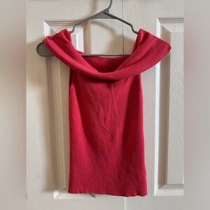 Coral Ribbed Off-Shoulder Blouse